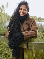 South Beach Black Mongolian Scarf and Mittens Set - Image 1 of 5