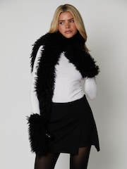 South Beach Black Mongolian Scarf and Mittens Set - Image 3 of 5