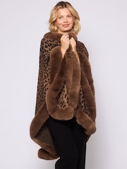 South Beach Animal Leopard Faux Fur Trim Shawl - Image 2 of 4