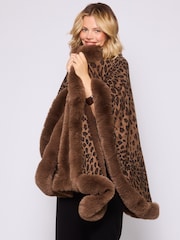 South Beach Animal Leopard Faux Fur Trim Shawl - Image 4 of 4