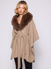 South Beach Cream Faux Fur Belted Wrap Poncho - Image 9 of 11