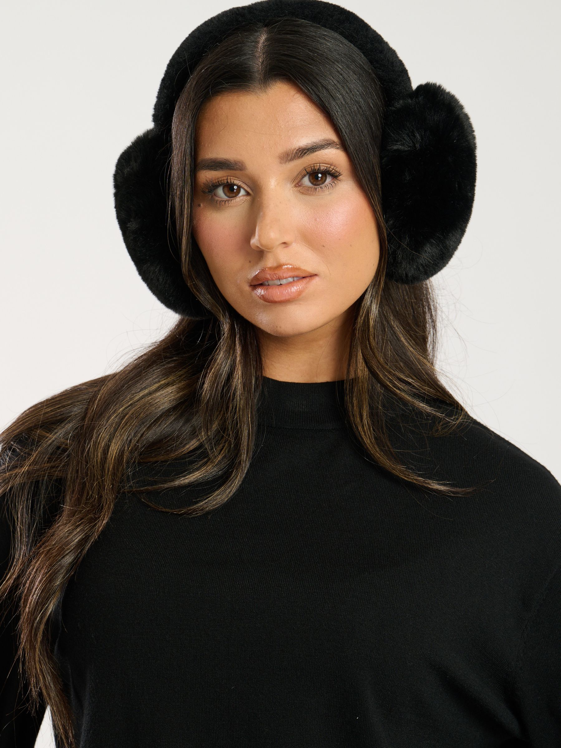 Buy South Beach Black Fluffy Earmuffs from Next USA