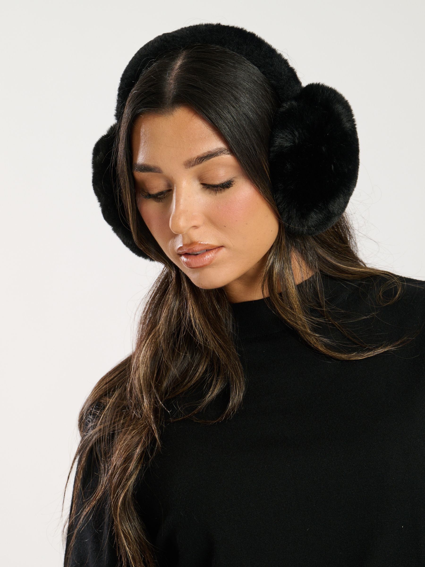 Buy South Beach Black Fluffy Earmuffs from Next USA