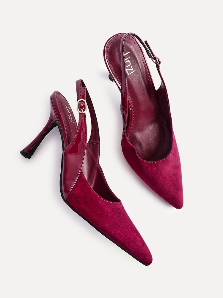 Linzi Red Wink Suede And Patent Mix Court Heels - Image 5 of 5