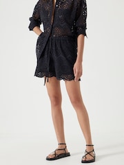 Hush Black Margot Cotton Broderie Pull On Shorts - Image 1 of 5