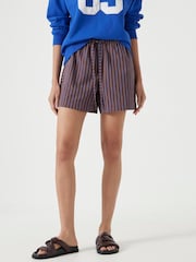 Hush Brown Margot Cotton Stripe Pull On Shorts - Image 1 of 6