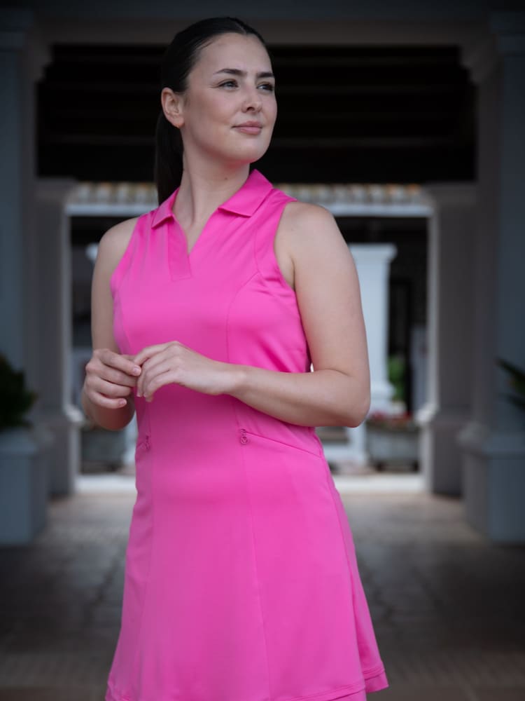 Callaway Apparel Pink Flounce Dress with Mesh - Image 1 of 6