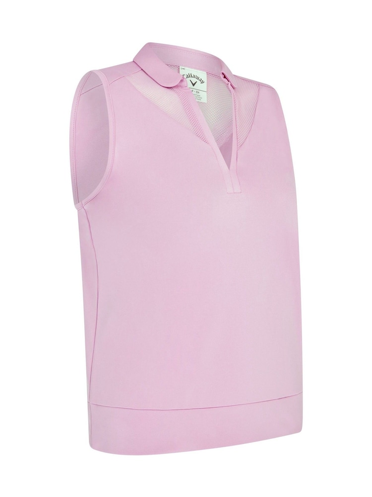 Callaway Apparel Pink Waist Length Mesh Detail Sleeveless Polo Shirt - Image 1 of 2