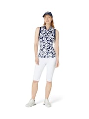 Callaway Apparel Blue Abstract Floral Print Sleeveless Polo Shirt - Image 2 of 6
