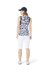 Callaway Apparel Blue Abstract Floral Print Sleeveless Polo Shirt - Image 4 of 6