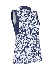 Callaway Apparel Blue Abstract Floral Print Sleeveless Polo Shirt - Image 5 of 6