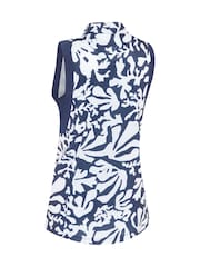 Callaway Apparel Blue Abstract Floral Print Sleeveless Polo Shirt - Image 6 of 6