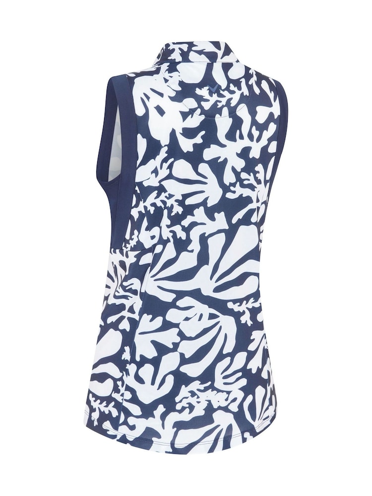 Callaway Apparel Blue Abstract Floral Print Sleeveless Polo Shirt - Image 6 of 6