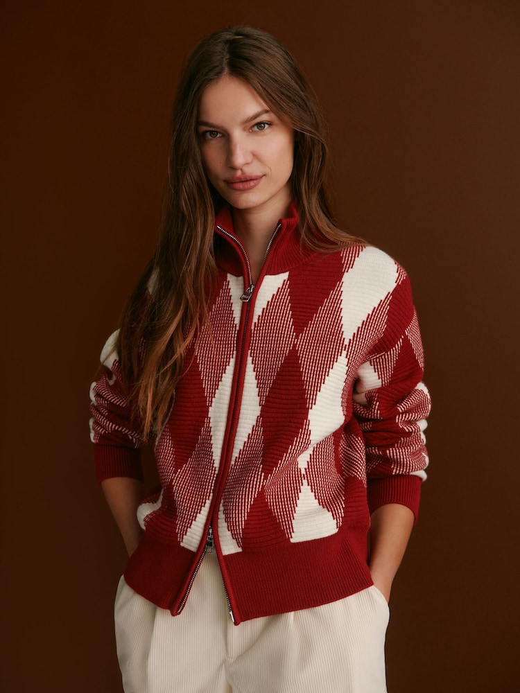 Varley Red Dahlia Karina Jacquard Knit Jacket - Image 1 of 12