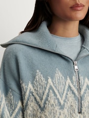 Varley Ashley Blue Hedda Fairisle Pattern Half Zip Jumper - Image 10 of 12