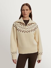 Varley Whitecap Grey Sigrid Fairisle Half Zip Knit Jumper - Image 1 of 8