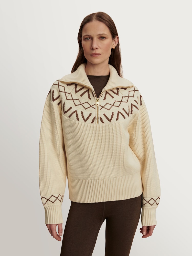 Varley Whitecap Grey Sigrid Fairisle Half Zip Knit Jumper - Image 1 of 8