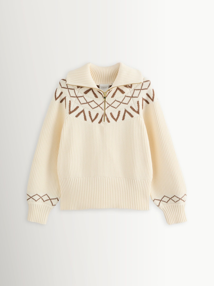 Varley Whitecap Grey Sigrid Fairisle Half Zip Knit Jumper - Image 8 of 8