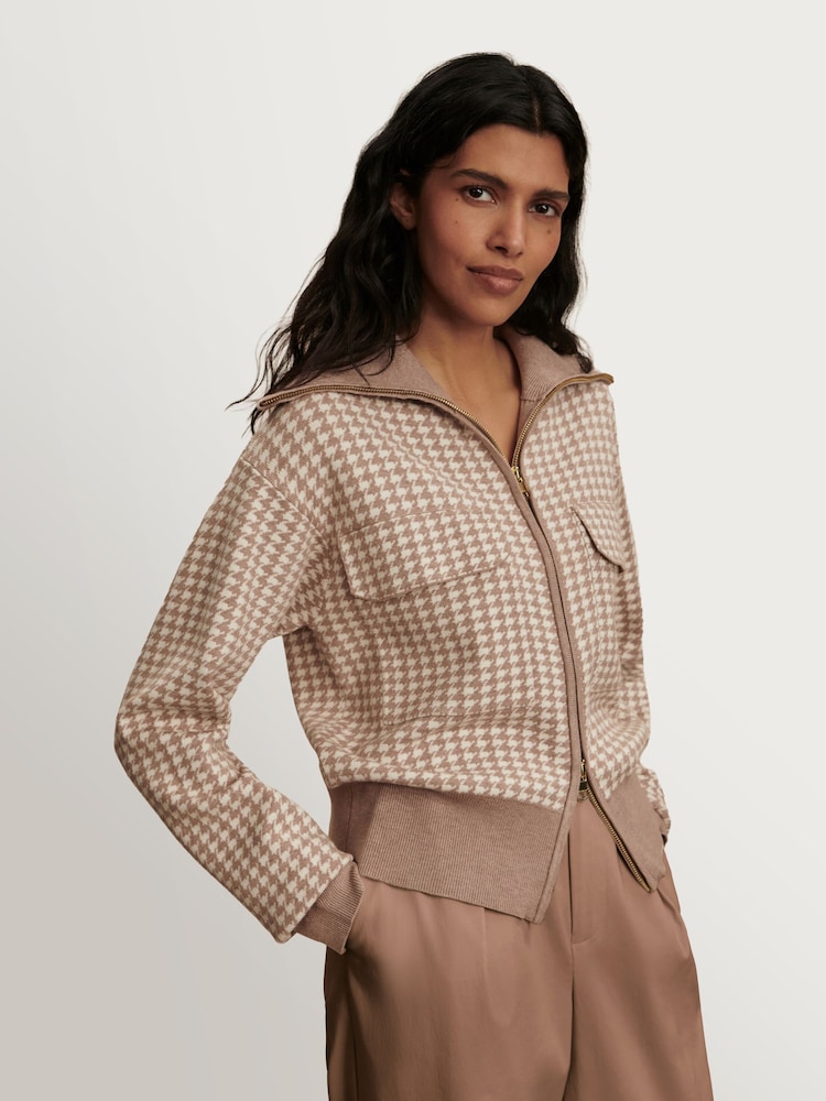 Varley Taupe Ablett Jacquard Knit Jacket - Image 1 of 9