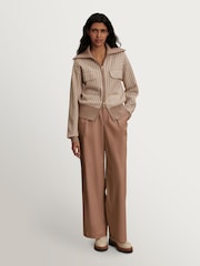 Varley Taupe Ablett Jacquard Knit Jacket - Image 4 of 9
