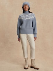 Varley Blue Marcie Fairisle Pattern Yoke Knit Jumper - Image 3 of 10