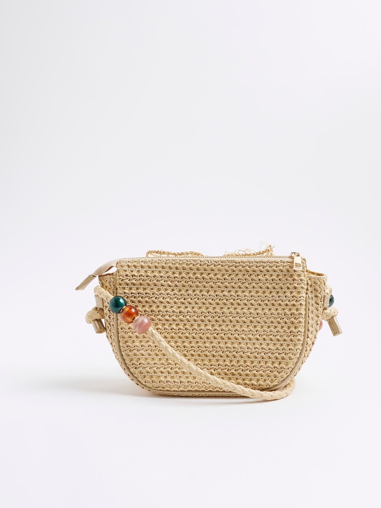 River Island Brown Raffia Flower Shoulder Bag - Image 1 of 5 River Island Brown Raffia Flower Shoulder Bag - Image 1 of 5