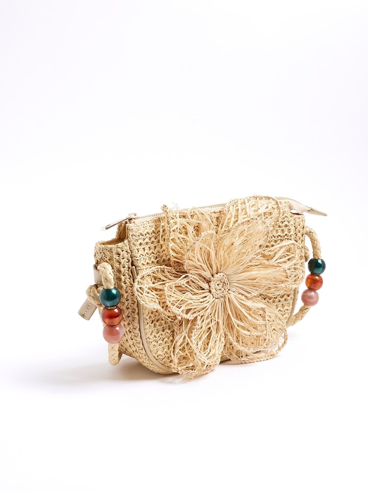 River Island Brown Raffia Flower Shoulder Bag - Image 2 of 5 River Island Brown Raffia Flower Shoulder Bag - Image 2 of 5