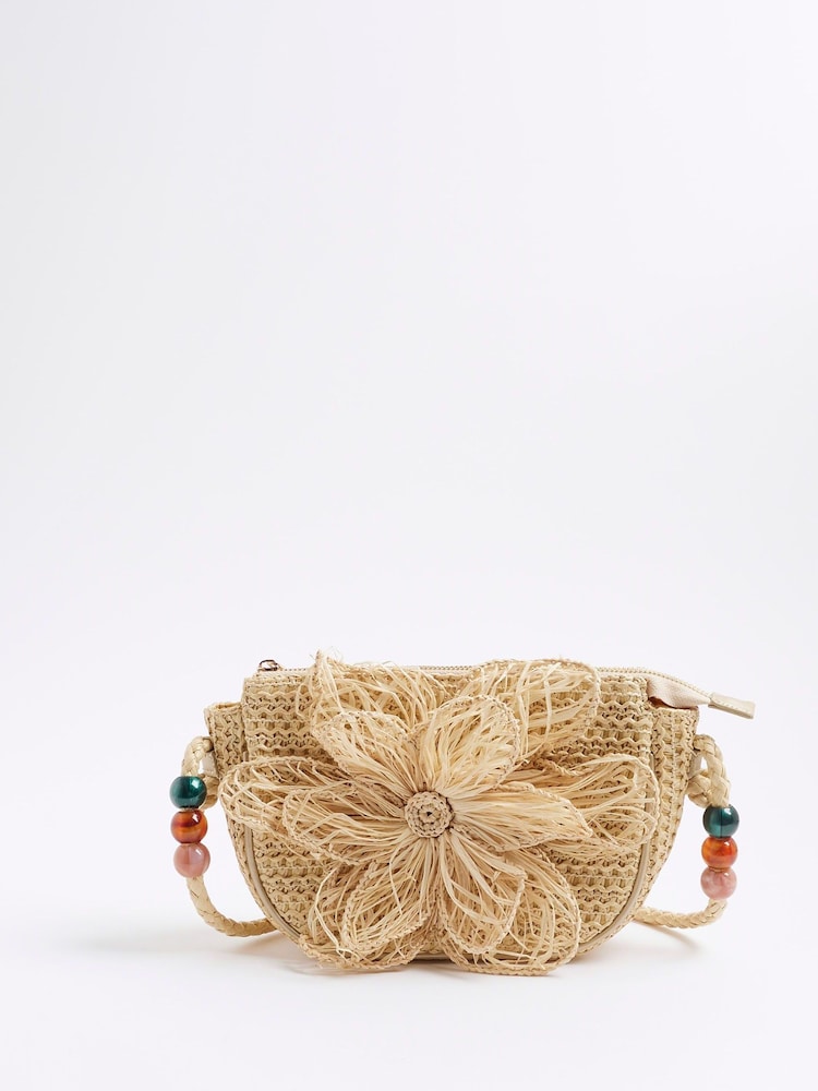 River Island Brown Raffia Flower Shoulder Bag - Image 5 of 5 River Island Brown Raffia Flower Shoulder Bag - Image 5 of 5