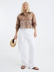 River Island Brown Cropped Broderie Shirt - Image 3 of 4
