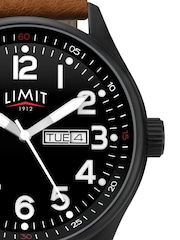 Limit Pilot 43mm Mens Round Black Analogue Watch with Tan Strap - Image 4 of 4