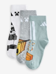 adidas Green Little Kids Minecraft Crew Socks 3 Pack - Image 1 of 4