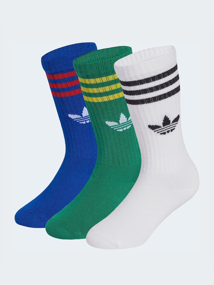 adidas Originals Blue 3 Pack Crew Socks - Image 1 of 4 adidas Originals Blue 3 Pack Crew Socks - Image 1 of 4