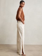 Reiss Cream Evelyn Petite Side Button Wide Leg Jeans - Image 1 of 8