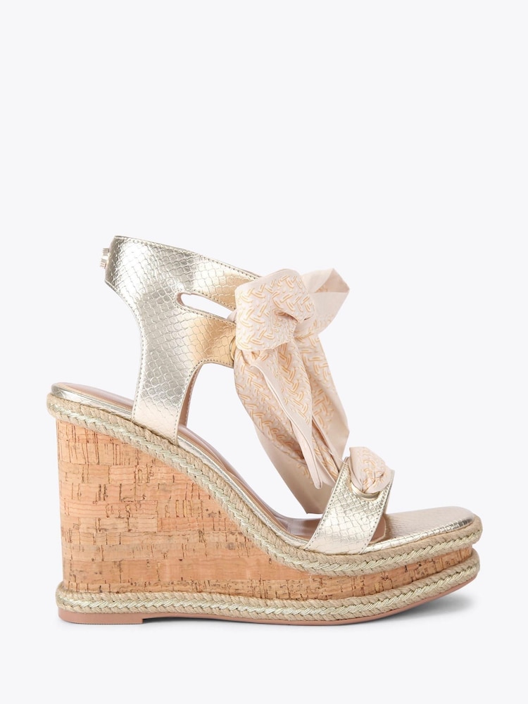 Carvela Gold Sorrento Scarf Wedge Sandals - Image 1 of 4