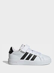adidas White/Black Grand Court 3.0 Elastic Lace Kids Trainers - Image 1 of 9