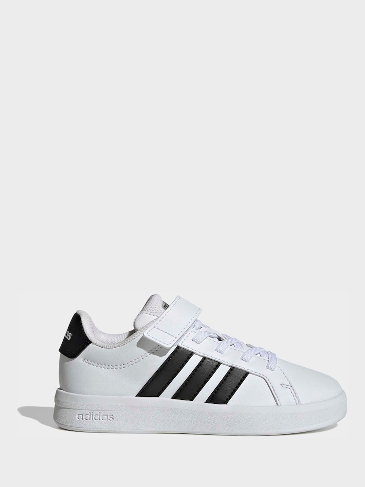 adidas White/Black Grand Court 3.0 Elastic Lace Kids Trainers - Image 1 of 9