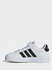 adidas White/Black Grand Court 3.0 Elastic Lace Kids Trainers - Image 2 of 9