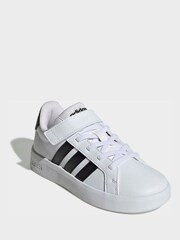 adidas White/Black Grand Court 3.0 Elastic Lace Kids Trainers - Image 3 of 9