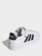 adidas White/Black Grand Court 3.0 Elastic Lace Kids Trainers - Image 4 of 9