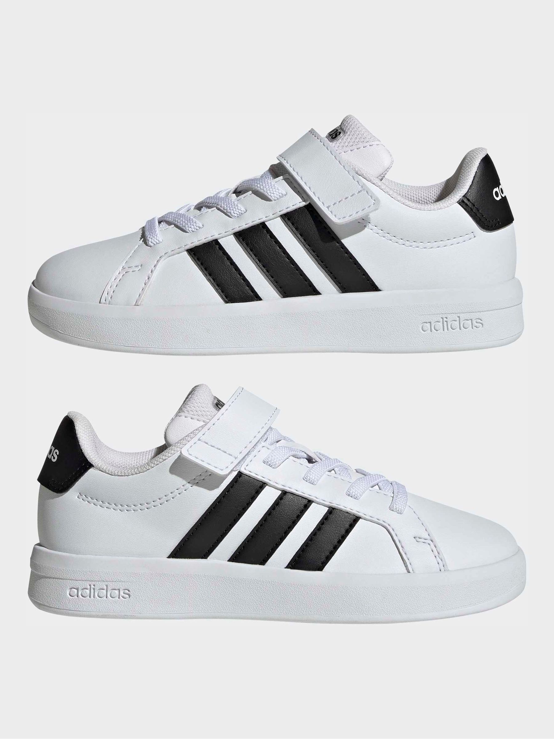 Buy adidas White/Black Grand Court 3.0 Elastic Lace Kids Trainers