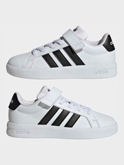 adidas White/Black Grand Court 3.0 Elastic Lace Kids Trainers - Image 5 of 9