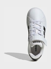 adidas White/Black Grand Court 3.0 Elastic Lace Kids Trainers - Image 6 of 9