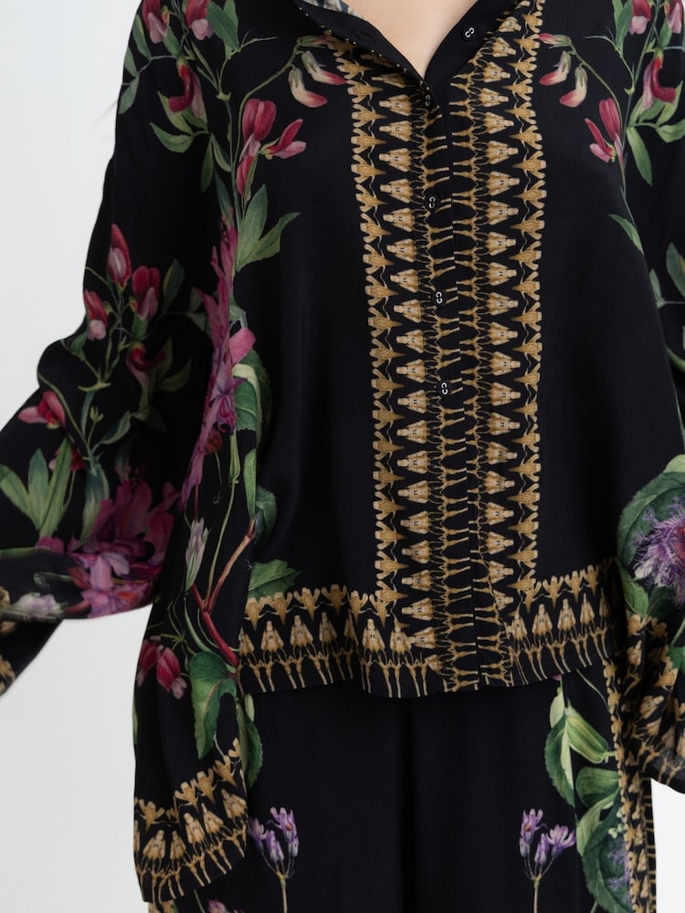 Raishma Black Siara Floral Print Wide Leg Trousers - Image 2 of 3