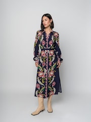 Raishma Blue Remy Floral Print Embroidered Midi Dress - Image 1 of 3
