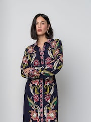 Raishma Blue Remy Floral Print Embroidered Midi Dress - Image 3 of 3