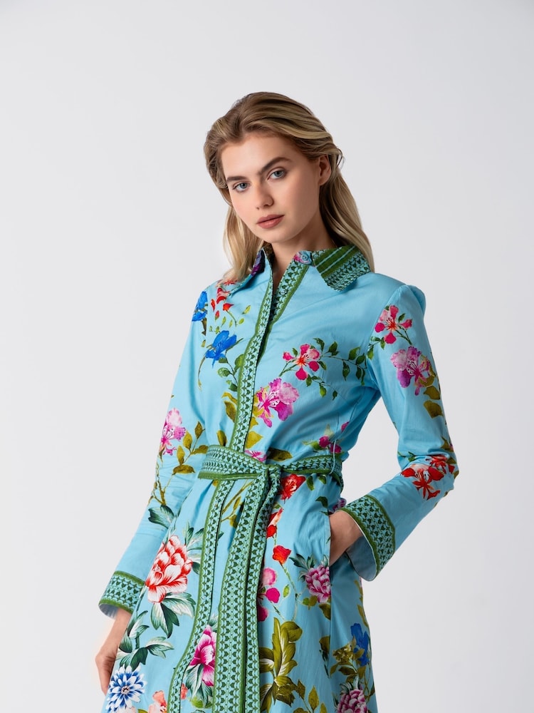 Raishma Blue Olea Tie Waist Floral Print Midi Dress - Image 3 of 3