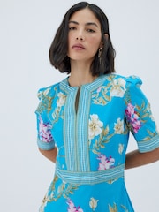 Raishma Blue Darcie Tailored Puff Sleeve Floral Print Maxi Dress - Image 3 of 3