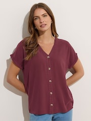 M&Co Red Acid Wash Button Through Blouse - Image 2 of 6