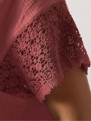Yours Curve Orange Cheesecloth Crochet Keyhole Top - Image 4 of 5