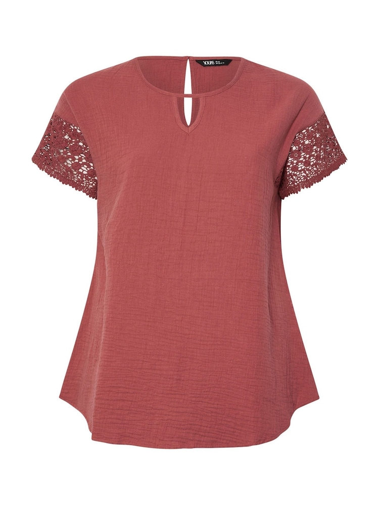Yours Curve Orange Cheesecloth Crochet Keyhole Top - Image 5 of 5